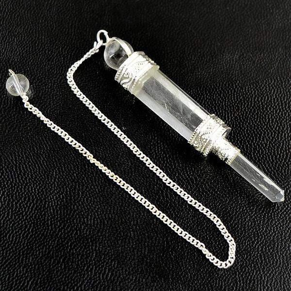 gemsmore:Natural White Quartz Genuine Reiki Healing Ball Point Pendulum