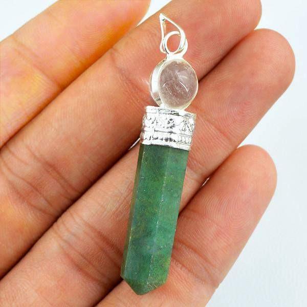 gemsmore:Natural White Quartz & Green Jasper Healing Ball Point Pendant