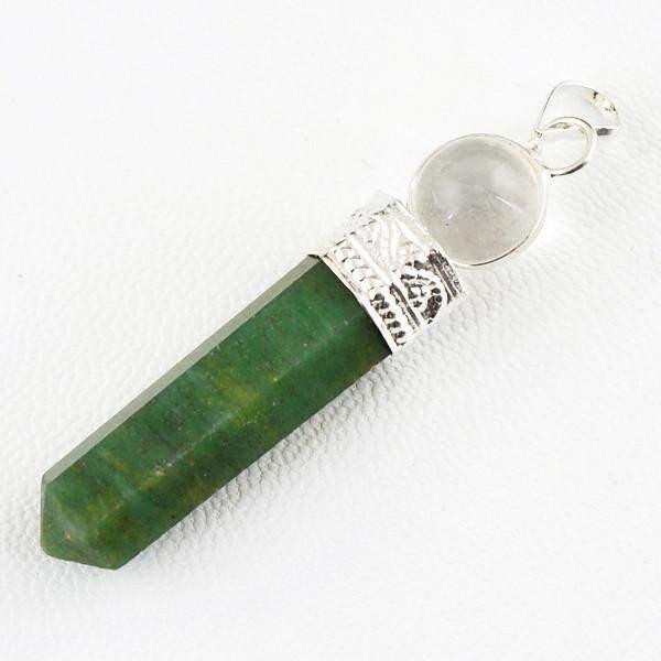 gemsmore:Natural White Quartz & Green Jasper Healing Ball Point Pendant