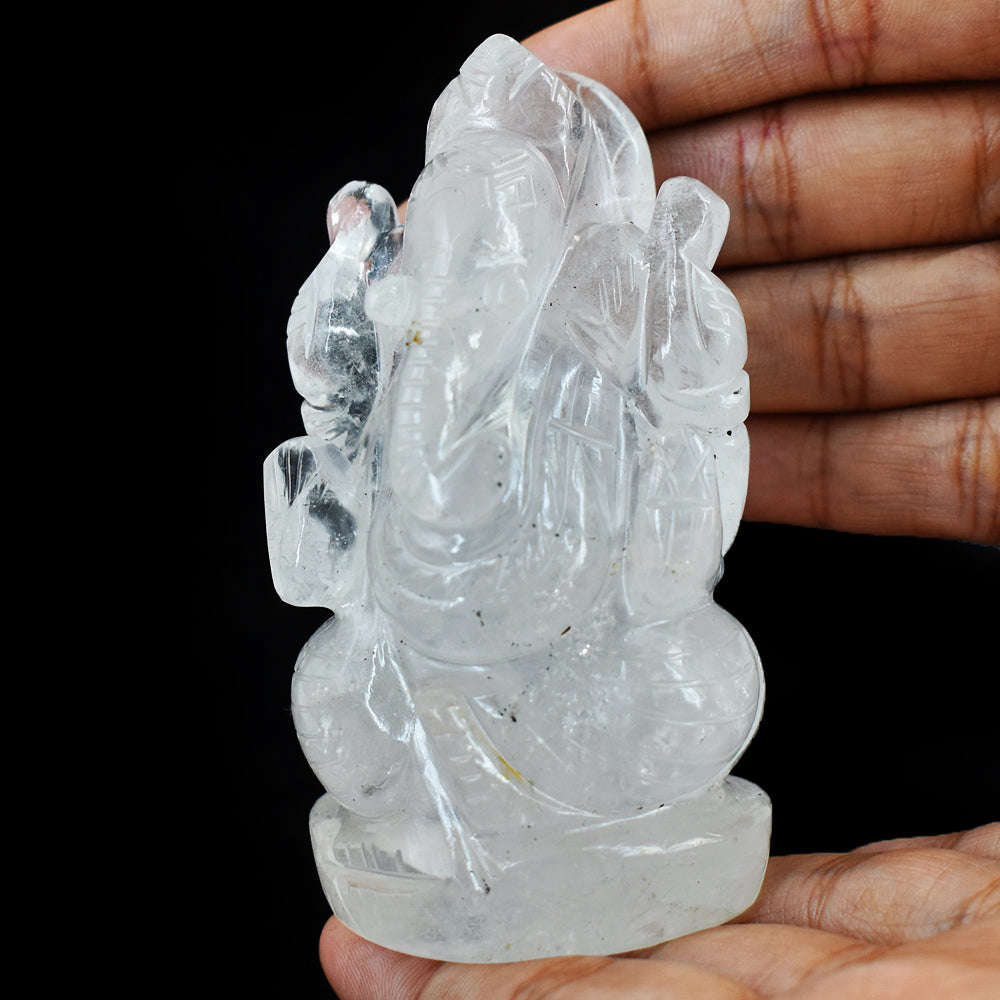gemsmore:Natural White Quartz Hand Carved Genuine Crystal Gemstone Carving Lord Ganesha