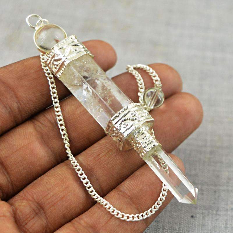 gemsmore:Natural White Quartz Healing Ball Point Pendulum