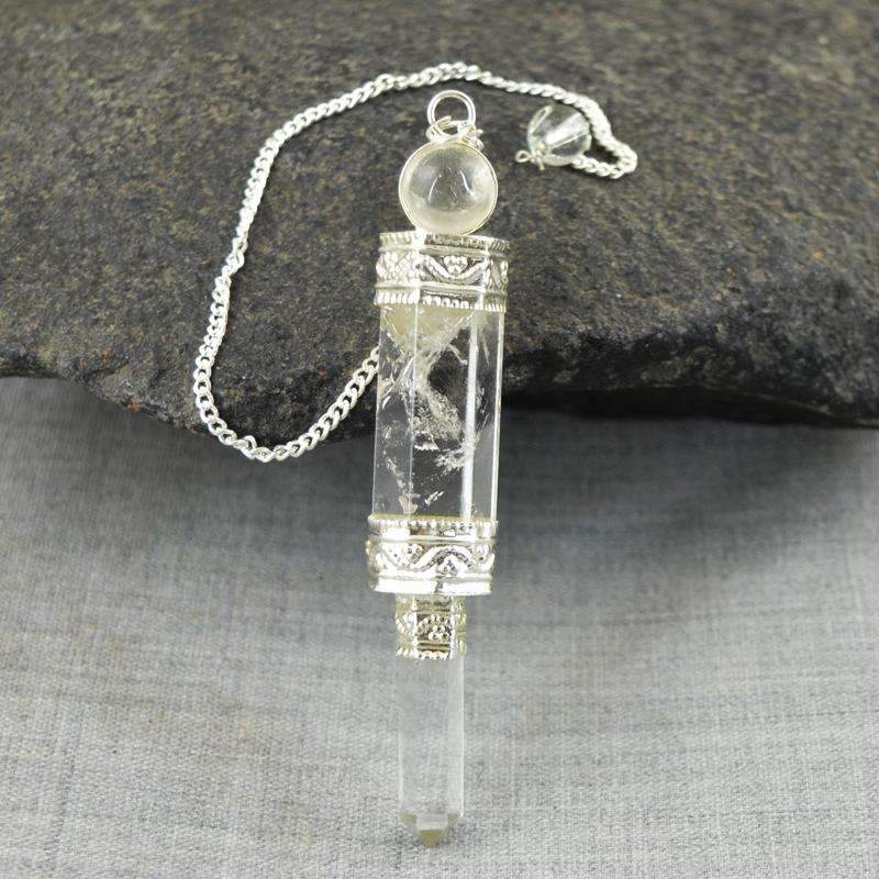 gemsmore:Natural White Quartz Healing Ball Point Pendulum