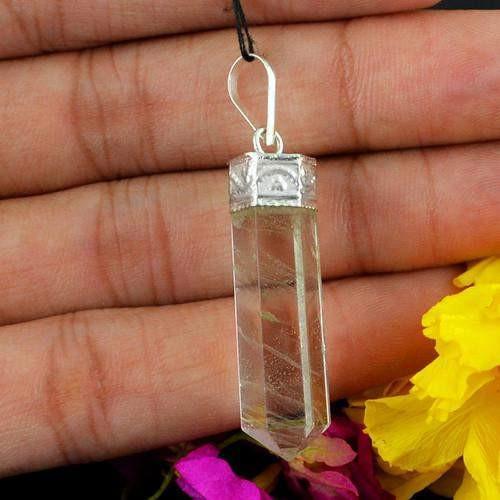 gemsmore:Natural White Quartz Healing Point Pendant