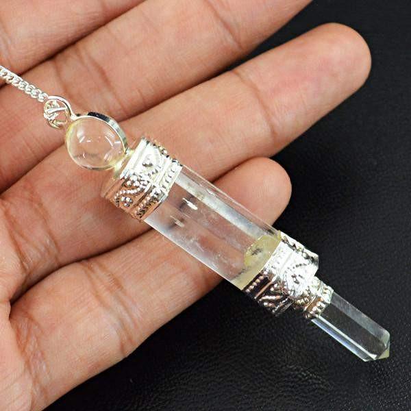 gemsmore:Natural White Quartz Healing Point Pendulum