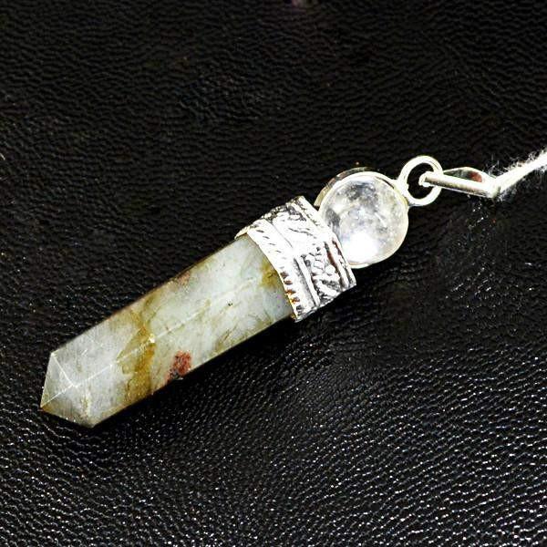 gemsmore:Natural White Quartz & Labradorite Crystal Healing Ball Point Pendant