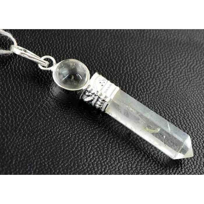 gemsmore:Natural White Quartz Meditation Healing Ball Point Pendant