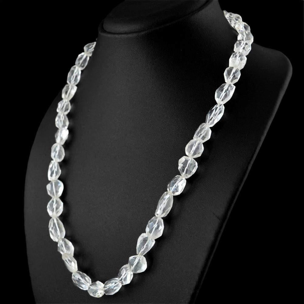 gemsmore:Natural White Quartz Necklace Faceted Untreated Beads