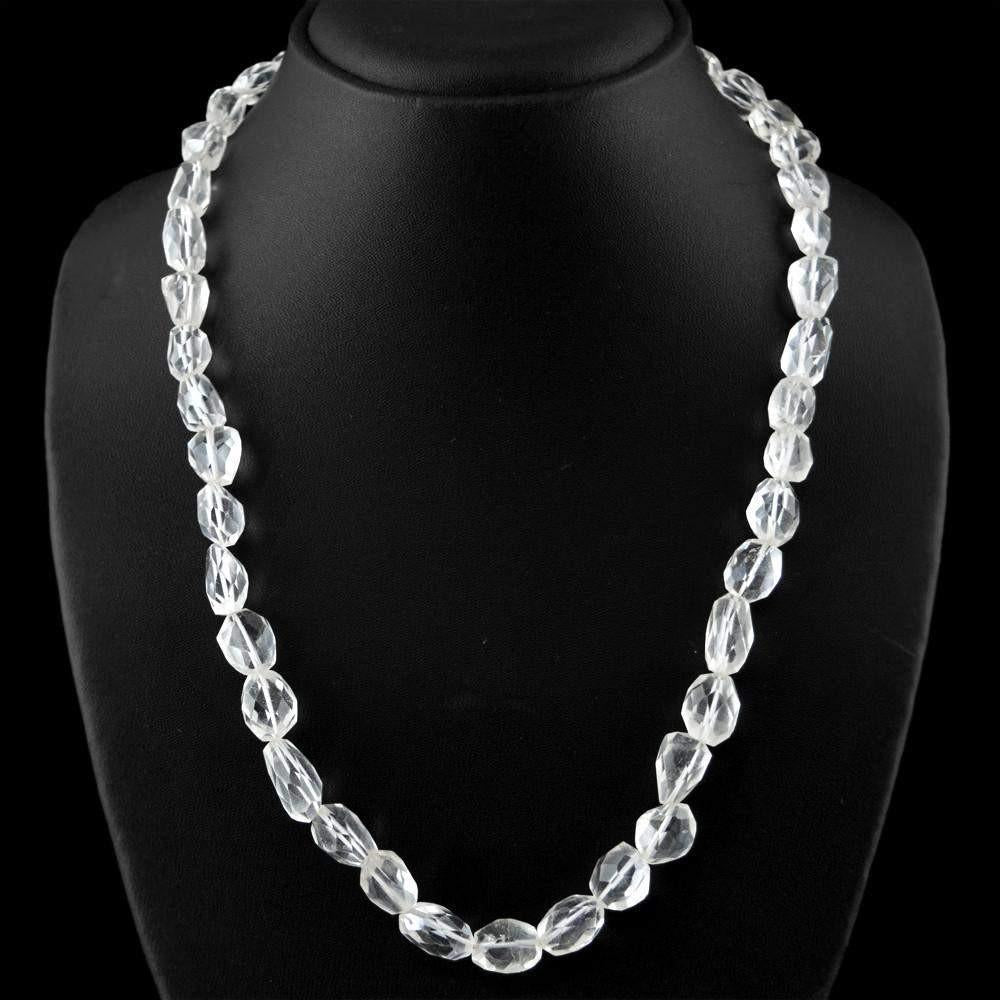 gemsmore:Natural White Quartz Necklace Faceted Untreated Beads