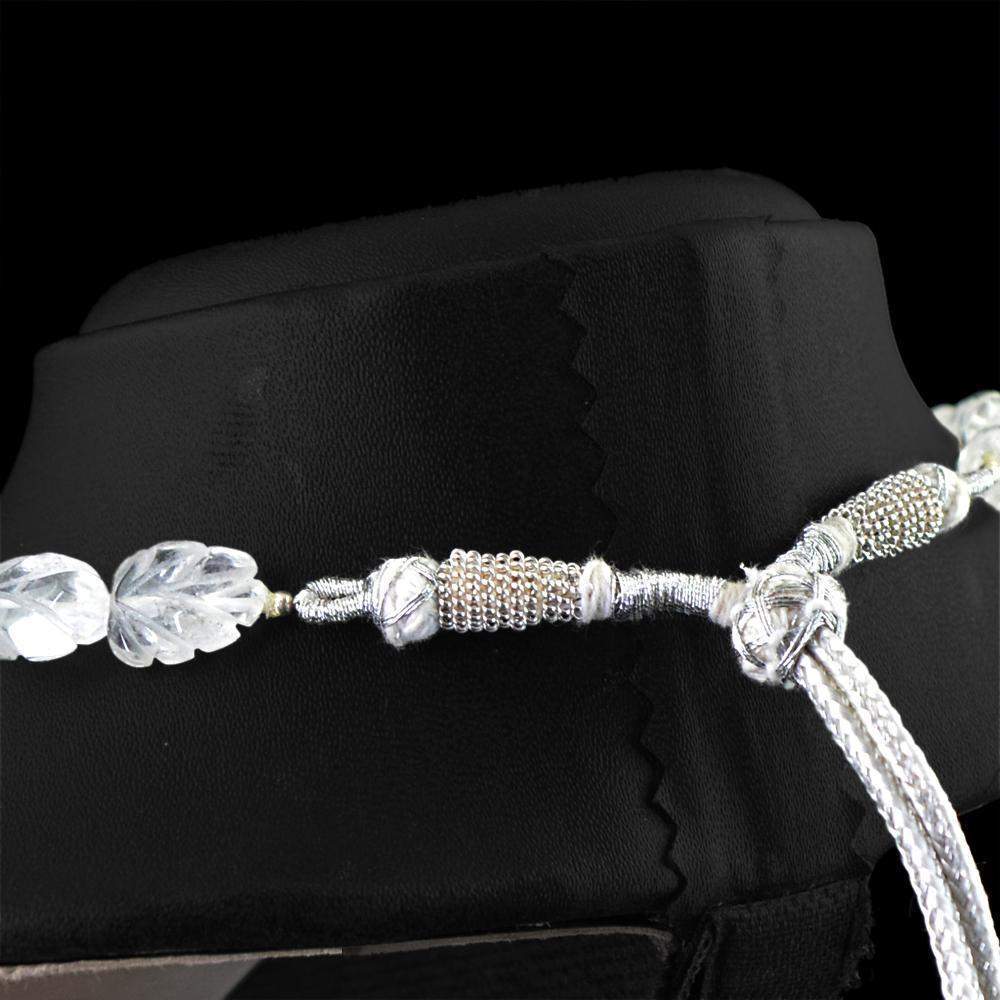 gemsmore:Natural White Quartz Necklace Single Strand Carved Beads