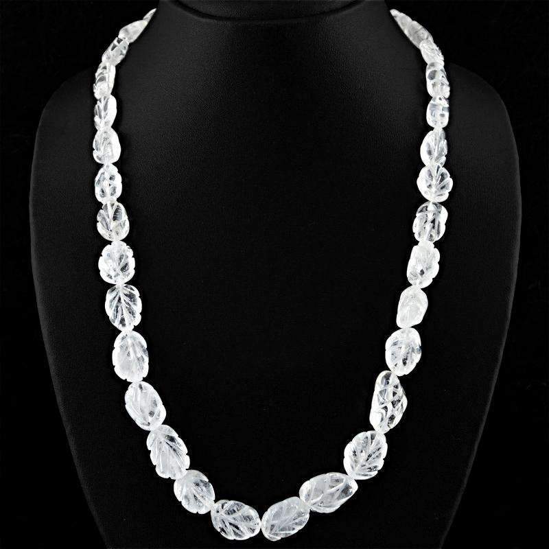 gemsmore:Natural White Quartz Necklace Untreated Carved Beads