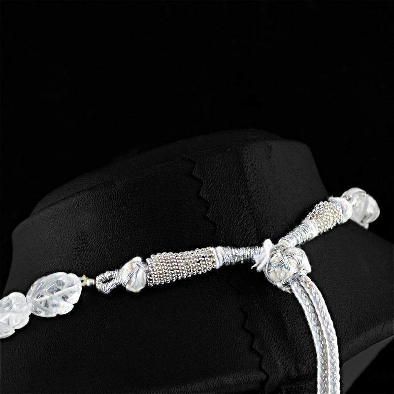 gemsmore:Natural White Quartz Necklace Untreated Carved Beads