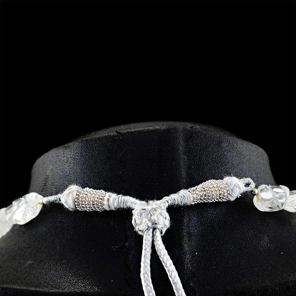 gemsmore:Natural White Quartz Necklace Untreated Carved Beads