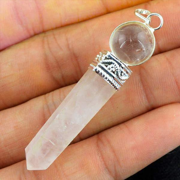 gemsmore:Natural White Quartz & Pink Rose Quartz Healing Ball Point Pendant