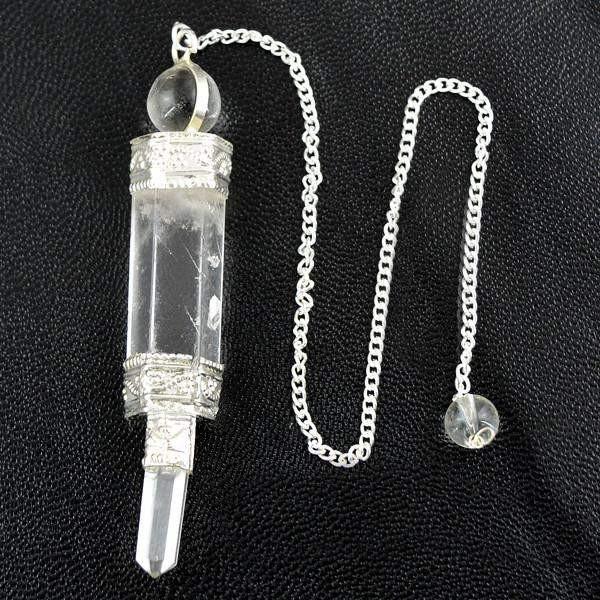 gemsmore:Natural White Quartz Pure Reiki Healing Point Pendulum