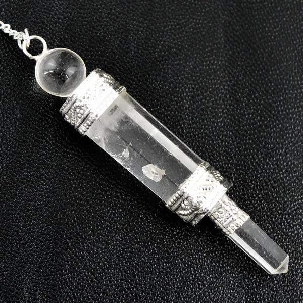 gemsmore:Natural White Quartz Pure Reiki Healing Point Pendulum