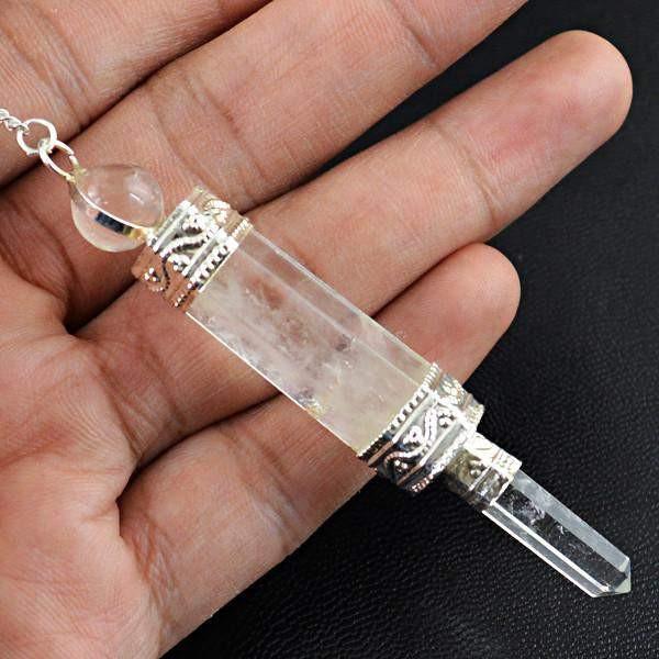 gemsmore:Natural White Quartz Reiki Healing Ball Point Pendulum