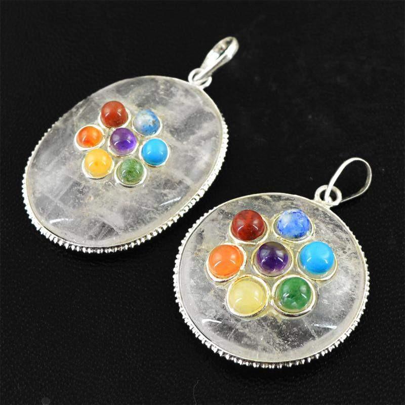 gemsmore:Natural White Quartz Seven Chakra Healing Pendant Lot