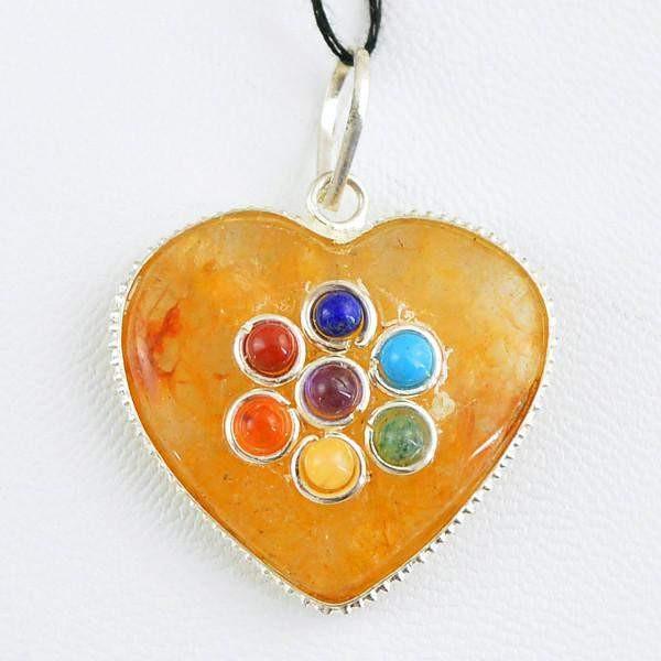 gemsmore:Natural Yellow Aventurine Seven Chakra Heart Shape Healing Pendant
