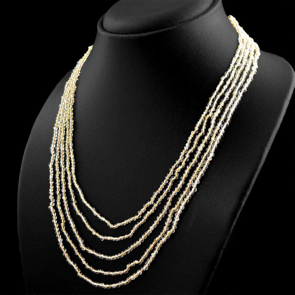 gemsmore:Natural Yellow Citrine Necklace 5 Line - Round Shape Beads