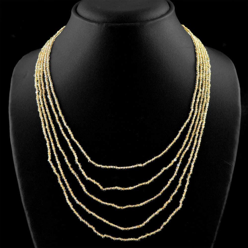 gemsmore:Natural Yellow Citrine Necklace Untreated Beads - 5 Strand