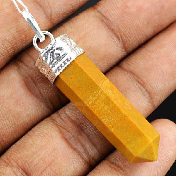 gemsmore:Natural Yellow Jasper Reiki Healing Point Pendant
