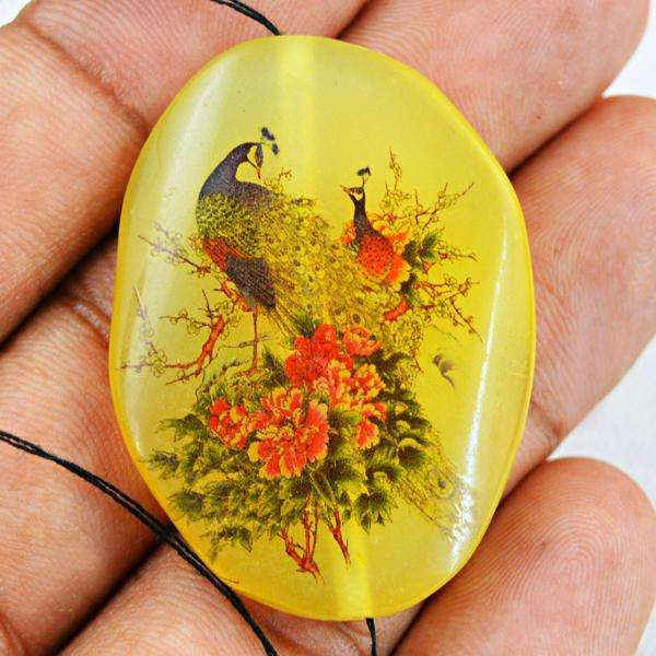 gemsmore:Natural Yellow Printed Onyx Untreated Loose Drilled Gemstone