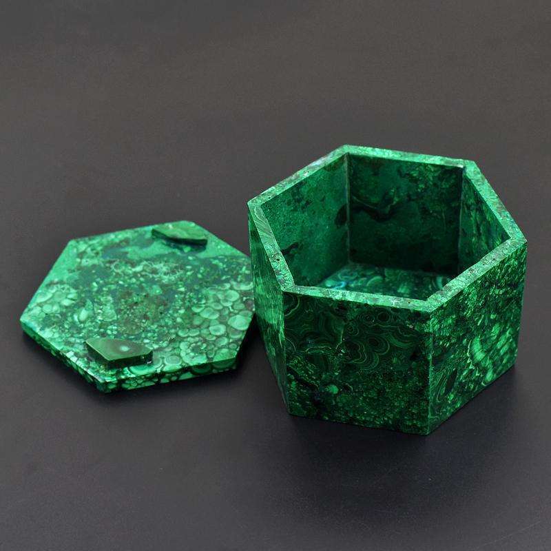 gemsmore:New in stock - - Hexagon Style Malachite gem Box - Hand Carved