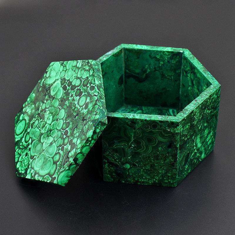 gemsmore:New in stock - - Hexagon Style Malachite gem Box - Hand Carved