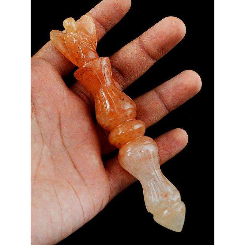 gemsmore:Orange Aventurine Carved Reiki Healing Angel Point (Stick)