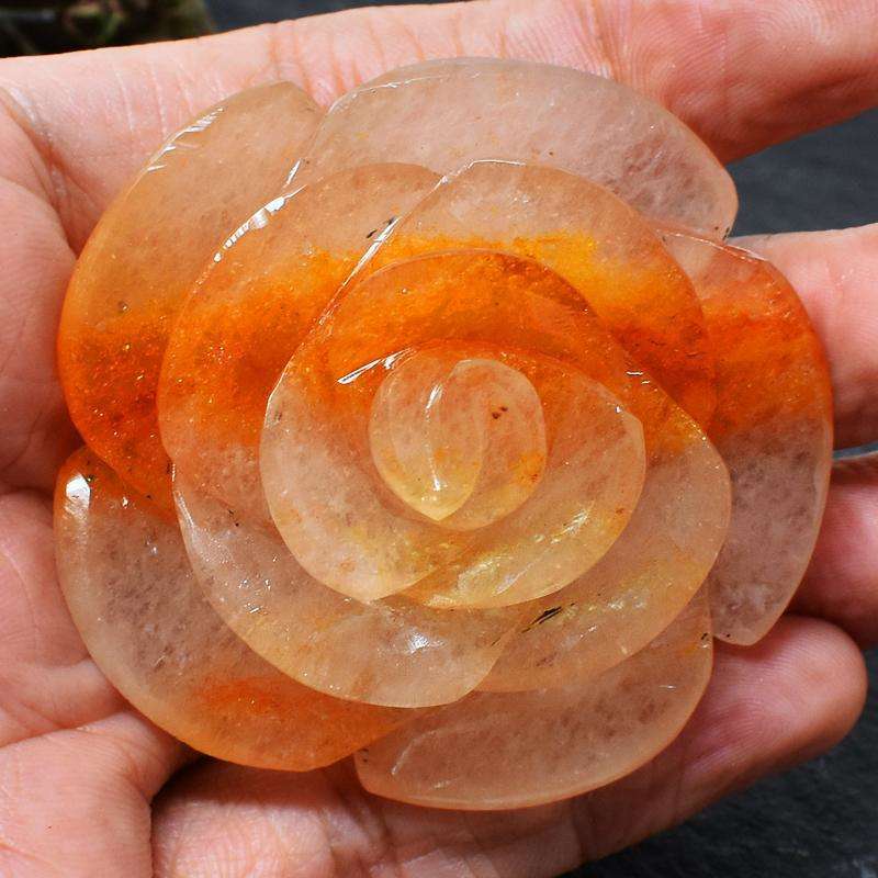 gemsmore:Orange Aventurine Hand Carved Rose - Exclusive