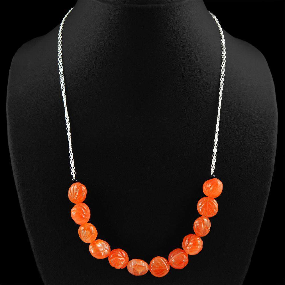 gemsmore:Orange Carnelian Necklace Natural Single Strand Carved Beads