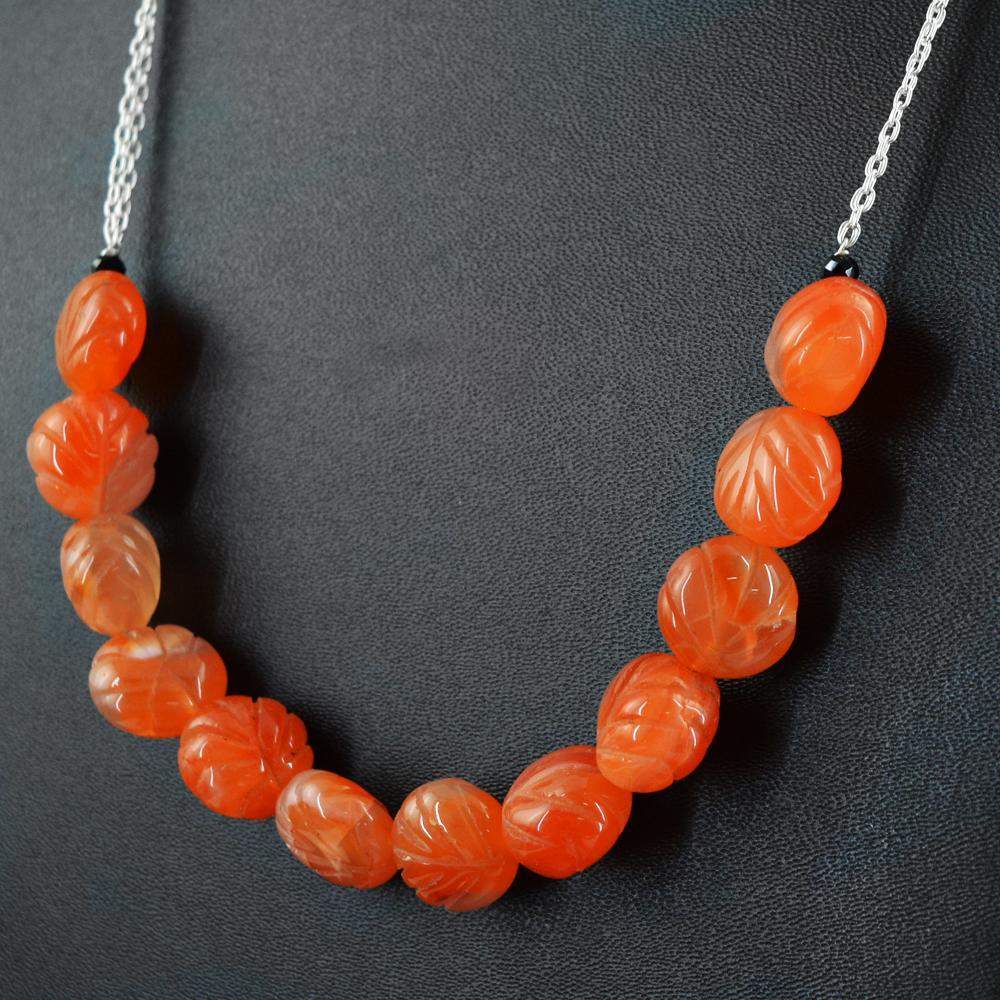 gemsmore:Orange Carnelian Necklace Natural Single Strand Carved Beads