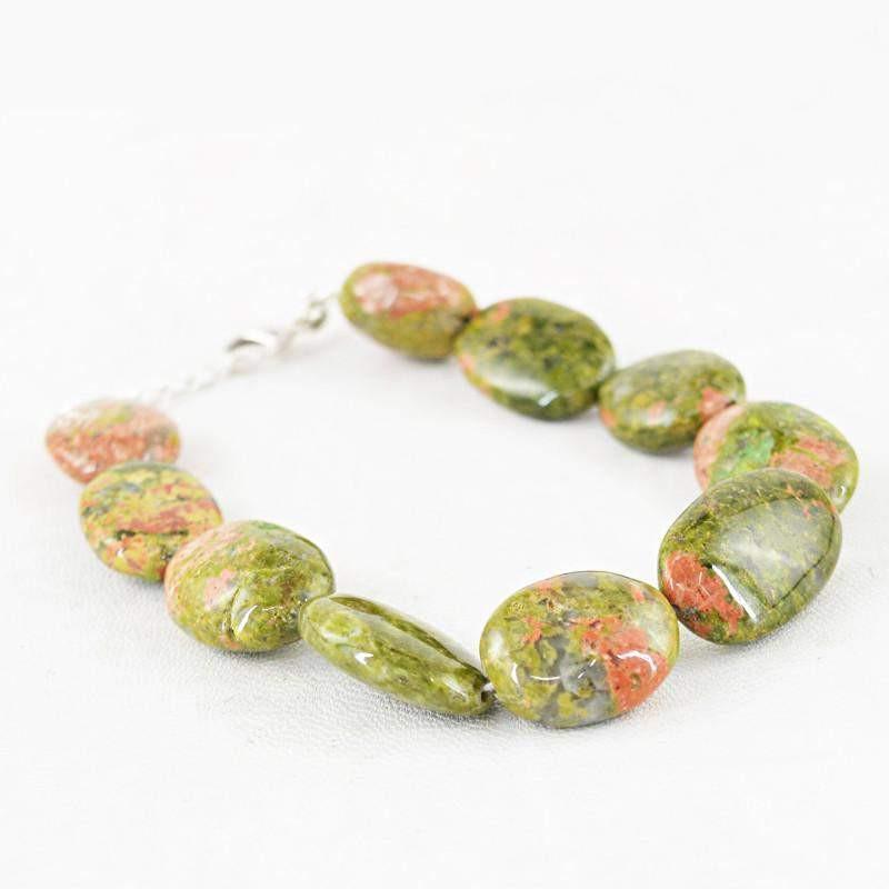 gemsmore:Oval Shape Blood Green Unakite Bracelet Natural Untreated Beads