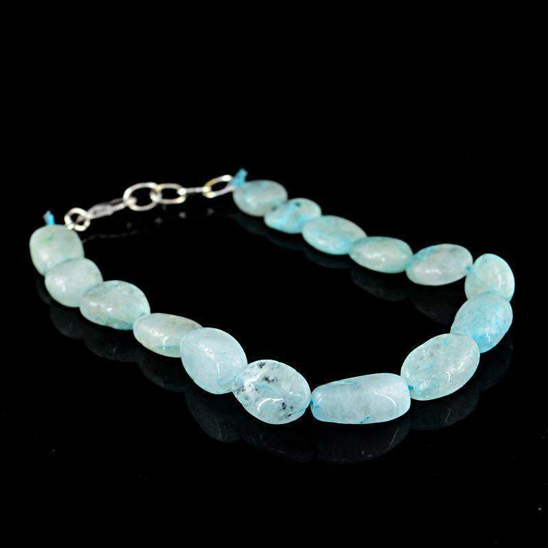 gemsmore:Oval Shape Blue Aquamarine Bracelet Natural Untreated Beads