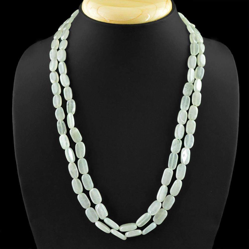 gemsmore:Oval Shape Blue Aquamarine Necklace Natural 2 Strand Untreated Beads