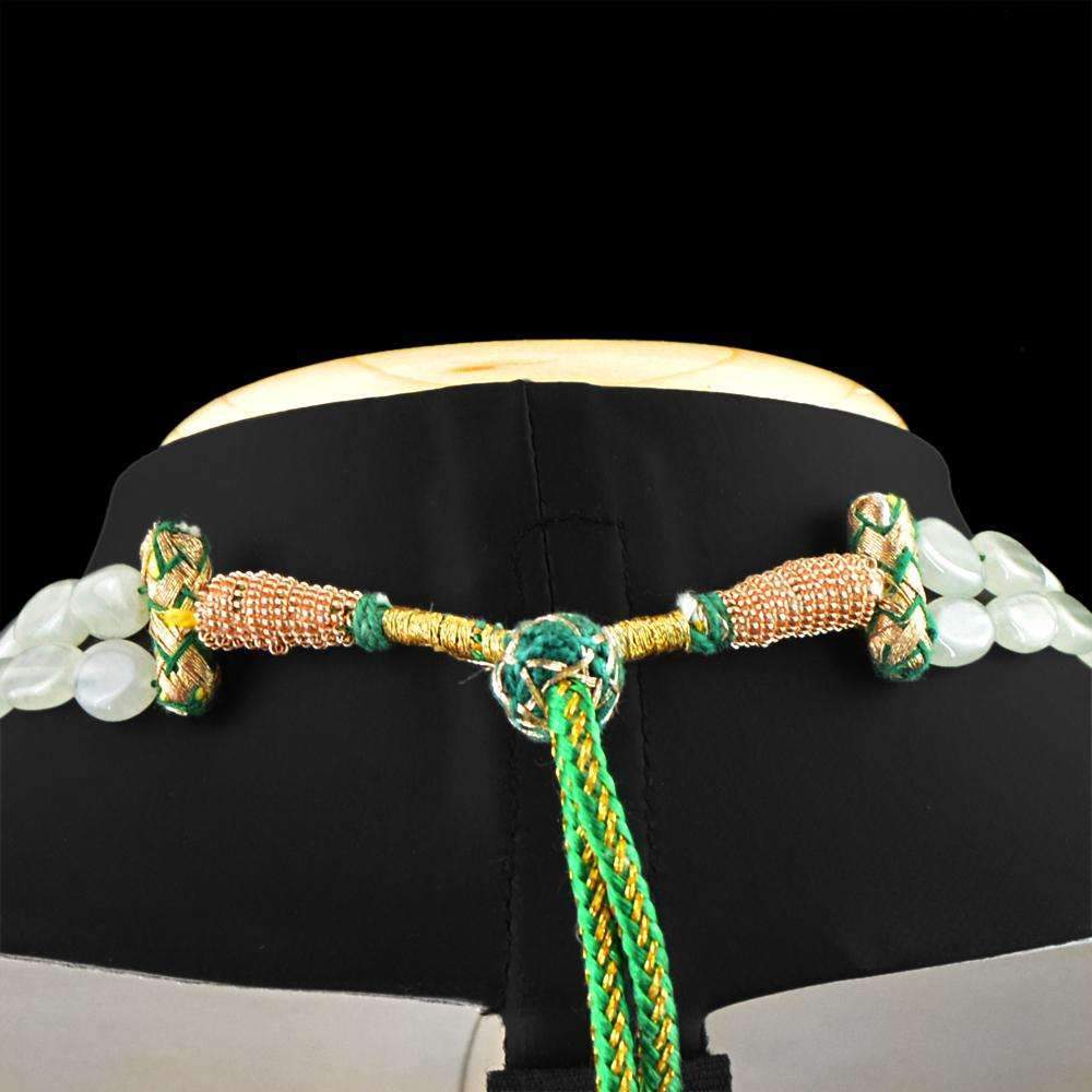 gemsmore:Oval Shape Blue Aquamarine Necklace Natural 2 Strand Untreated Beads