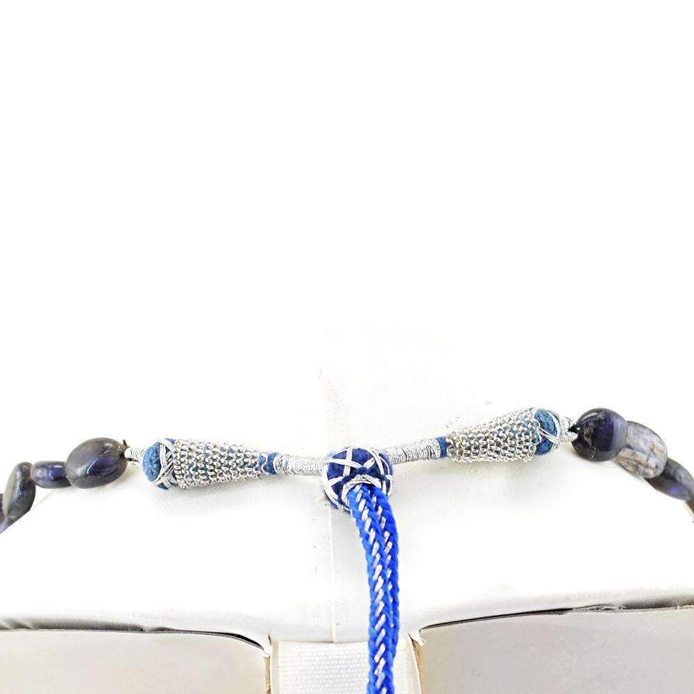 gemsmore:Oval Shape Blue Tanzanite Necklace Single Strand Untreated Beads