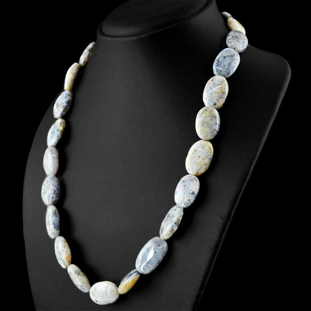 gemsmore:Oval Shape Dendrite Opal Necklace Natural Untreated Beads