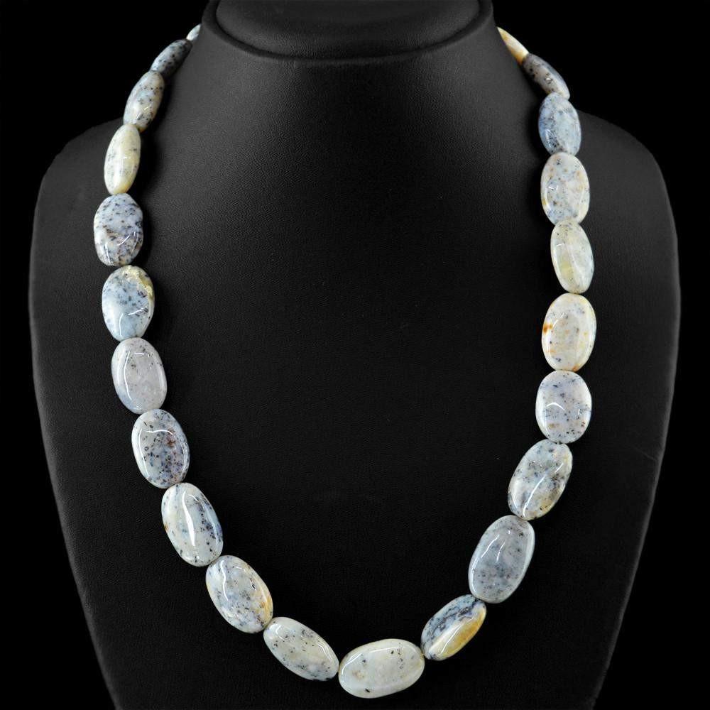gemsmore:Oval Shape Dendrite Opal Necklace Natural Untreated Beads