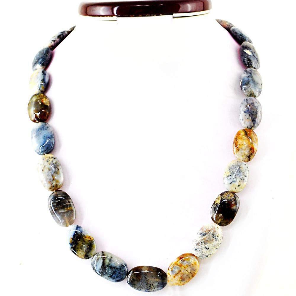 gemsmore:Oval Shape Dendrite Opal Necklace Natural Untreated Beads
