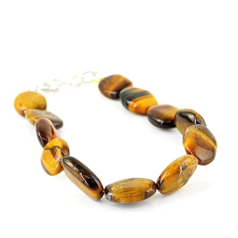 gemsmore:Oval Shape Golden Tiger Eye Bracelet Natural Untreated Beads