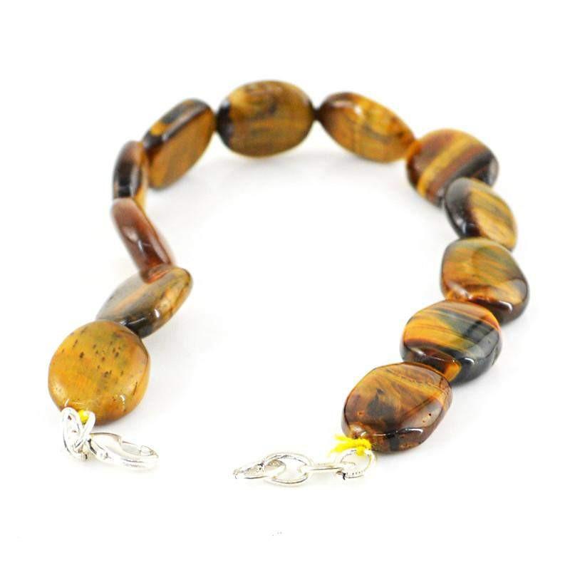 gemsmore:Oval Shape Golden Tiger Eye Bracelet Natural Untreated Beads