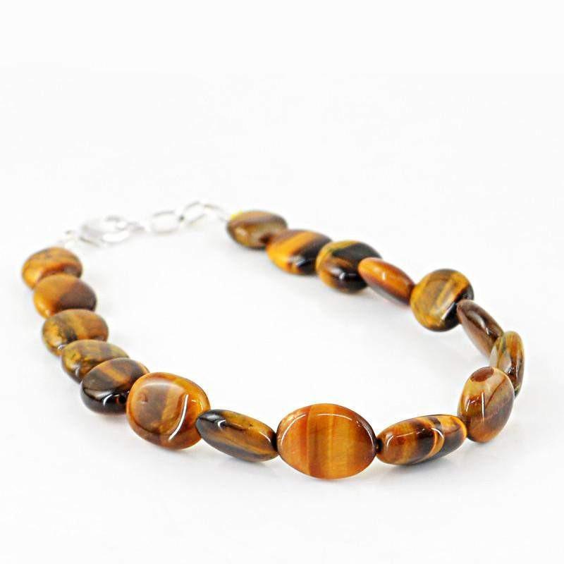 gemsmore:Oval Shape Golden Tiger Eye Bracelet Natural Untreated Beads