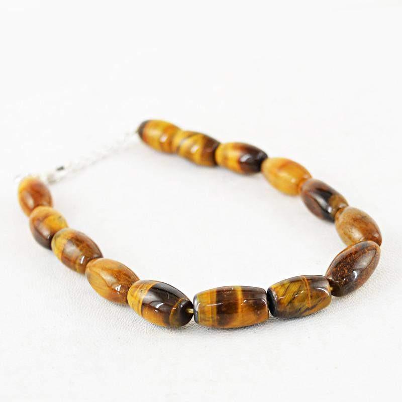 gemsmore:Oval Shape Golden Tiger Eye Bracelet Natural Untreated Beads