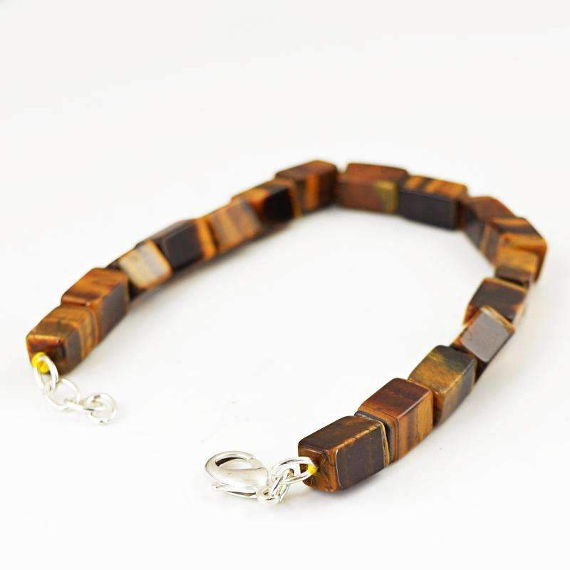 gemsmore:Oval Shape Golden Tiger Eye Bracelet Natural Untreated Beads
