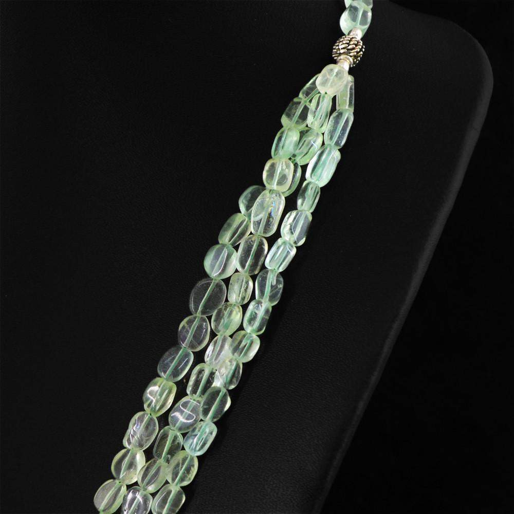 gemsmore:Oval Shape Green Flourite Necklace Natural 3 Line Untreated Beads