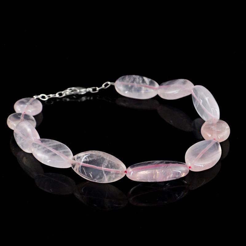 gemsmore:Oval Shape Pink Rose Quartz Bracelet Natural Untreated Beads