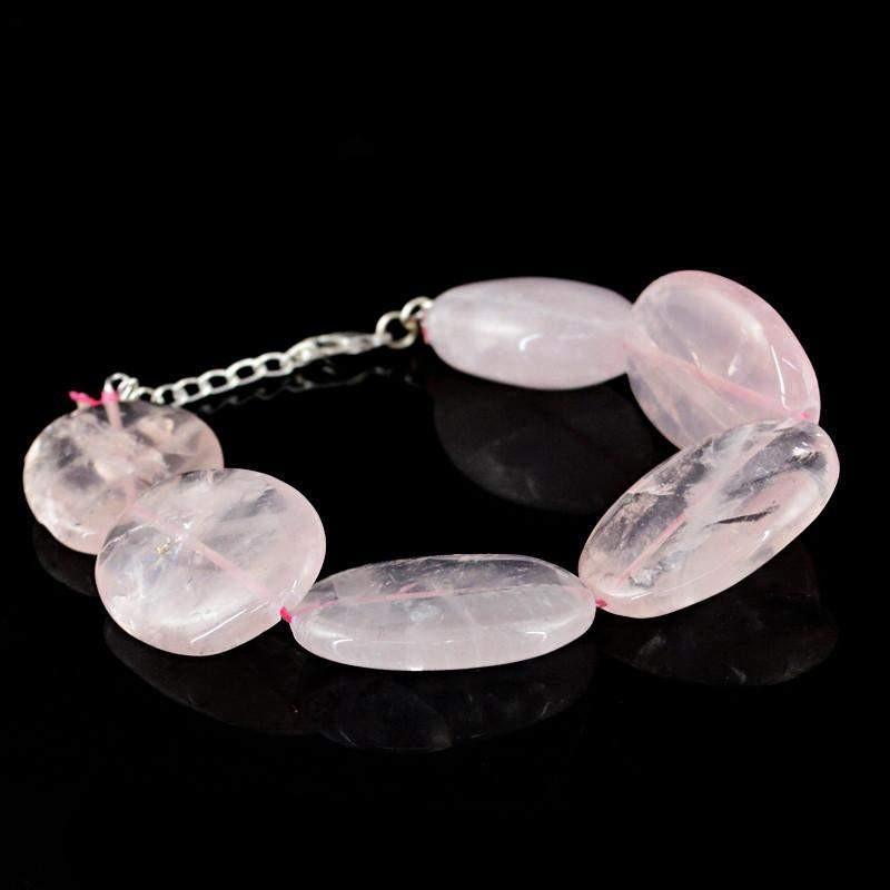 gemsmore:Oval Shape Pink Rose Quartz Bracelet Natural Untreated Beads