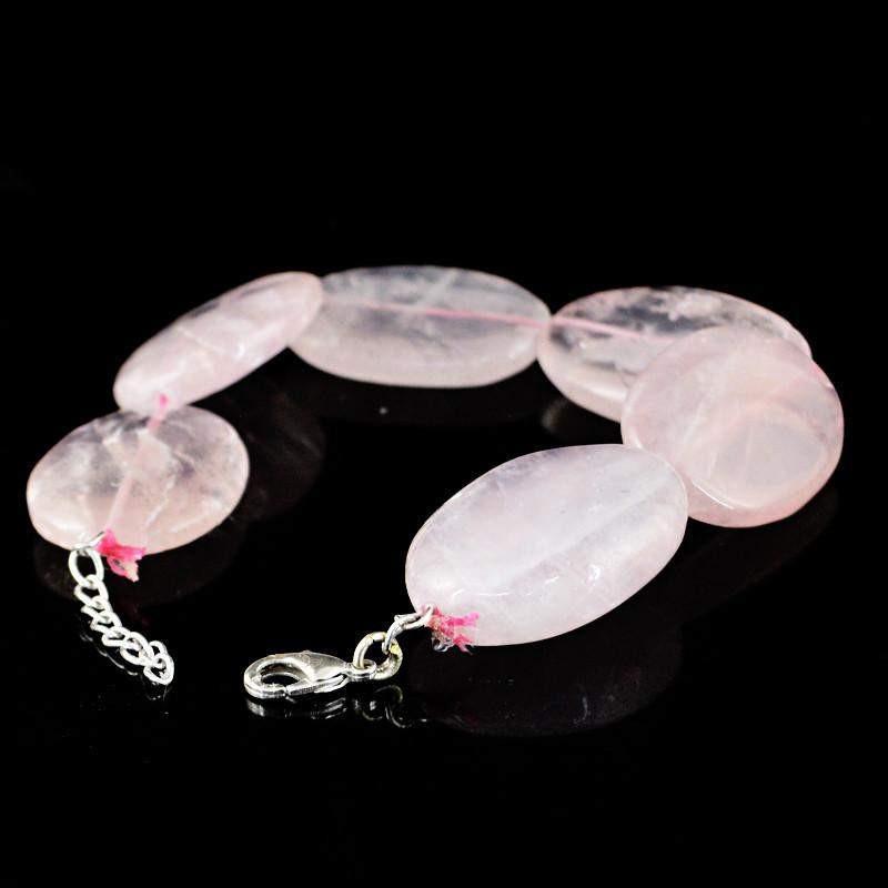 gemsmore:Oval Shape Pink Rose Quartz Bracelet Natural Untreated Beads
