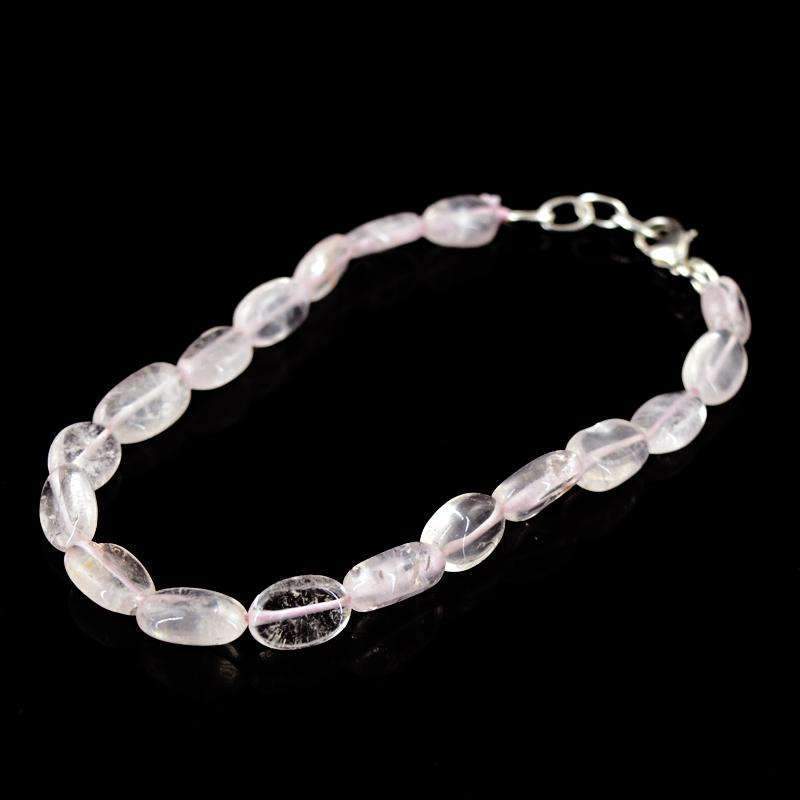 gemsmore:Oval Shape Pink Rose Quartz Bracelet Natural Untreated Beads